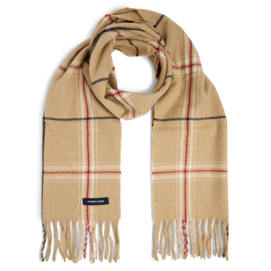 Andrew James Sjaal beige / rood / zwart / wit Bruin
