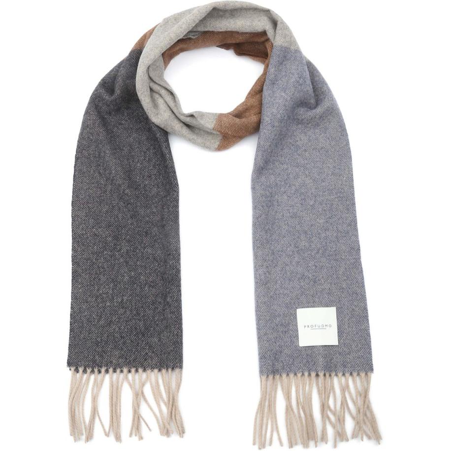 Profuomo Sjaal Lamswol Grijs Blauw Bruin - Bruin