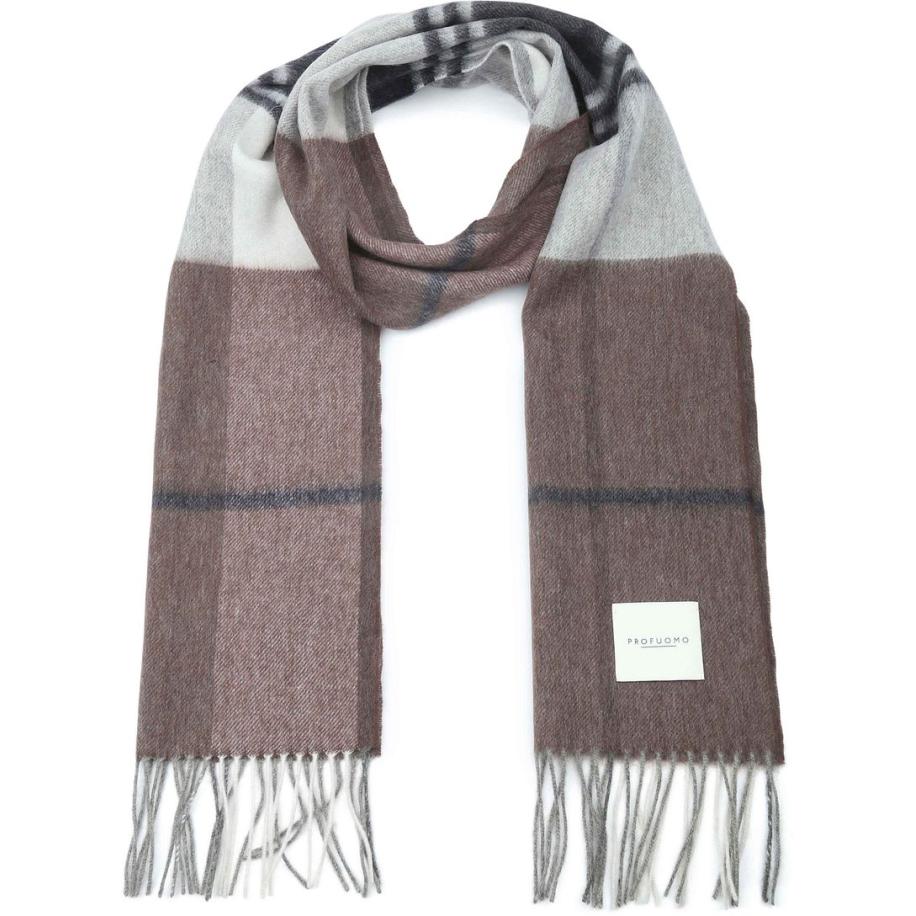 Profuomo Sjaal Lamswol Bruin Geruit - Grijs