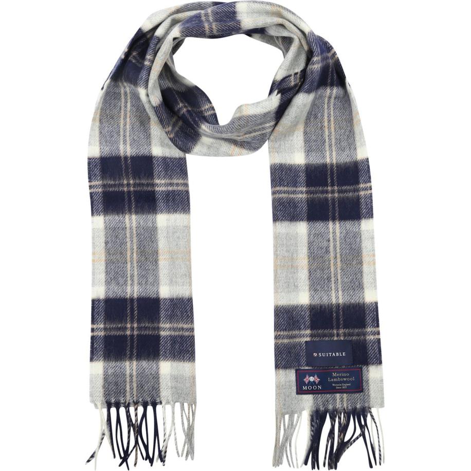 Suitable Sjaal Ruit Merino Wol Blauw Grijs - Blauw