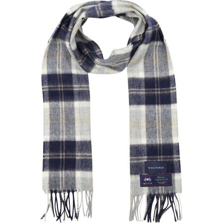 Suitable Sjaal Ruit Merino Wol Blauw Grijs -