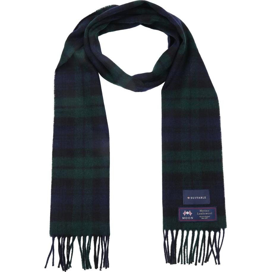 Suitable Sjaal Ruit Merino Wol Navy Groen - Groen