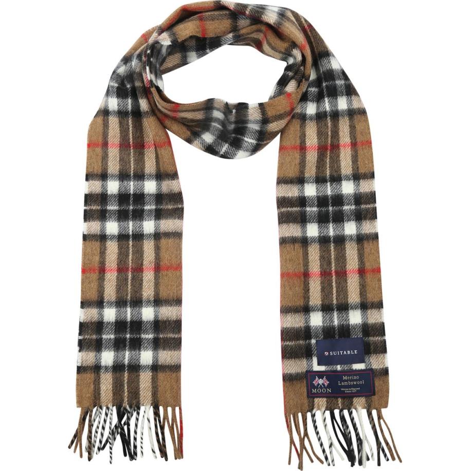 Suitable Sjaal Ruit Merino Wol Beige - Multicolor