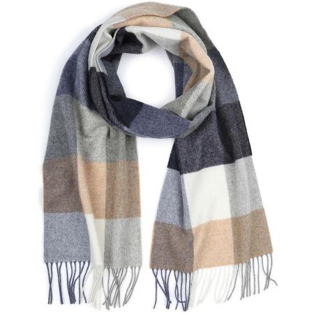 Profuomo Sjaal Wol Ruiten Blauw Grijs Beige -