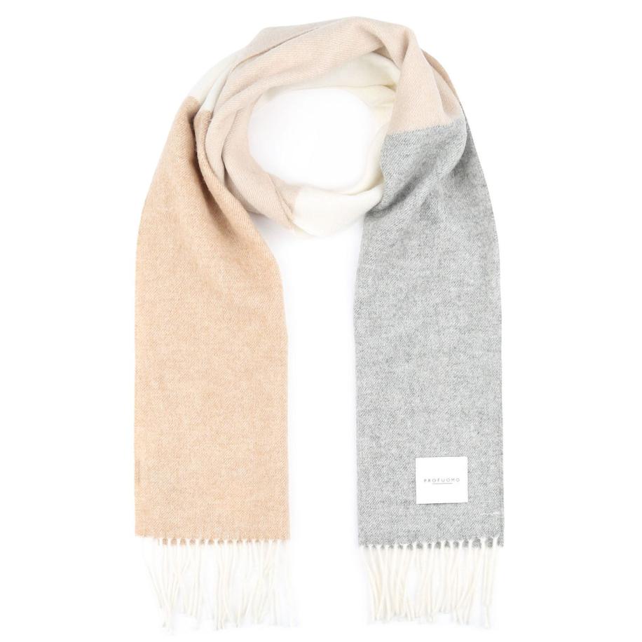 Profuomo Sjaal Lamswol Grijs Beige - Bruin