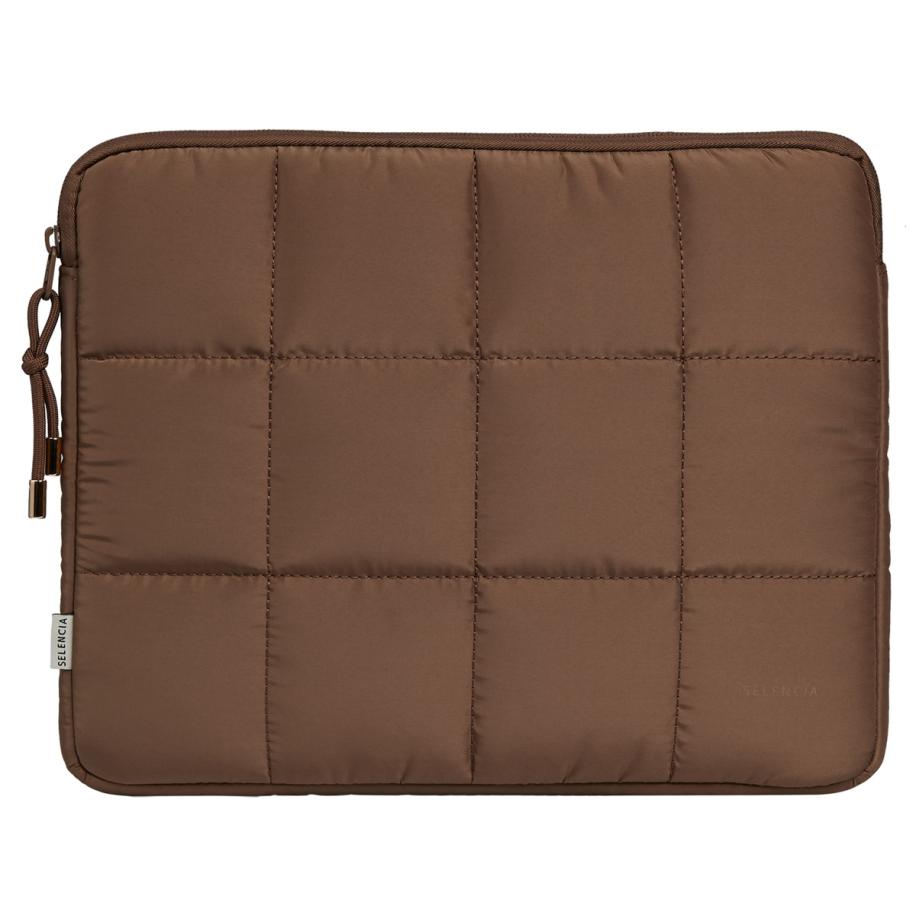 Selencia Puffy Laptop hoes 13-14 inch - Laptopsleeve - Mocha Brown Bruin