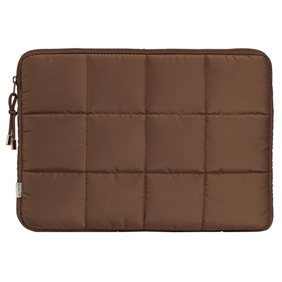 Selencia Puffy Laptop hoes 15-16 inch - Laptopsleeve - Mocha Brown Bruin
