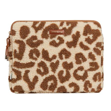 Selencia Teddy Laptop hoes 13-14 inch - Laptopsleeve - Vanilla Leopard