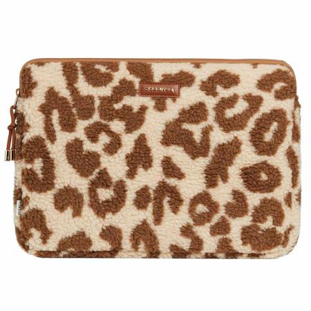 Selencia Teddy Laptop hoes 15-16 inch - Laptopsleeve - Vanilla Leopard