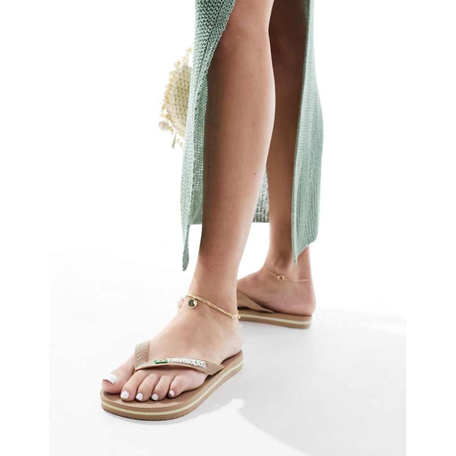 Havaianas Brasil Uniseks teenslippers met logo in roségoud-Neutraal Multicolor