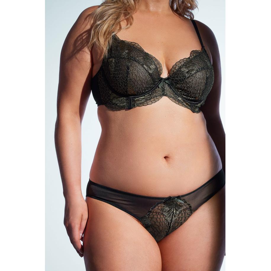 Playful Promises Pandora Brazilian Slip Van Mesh In Zwart/Goud Size 54 Zwart