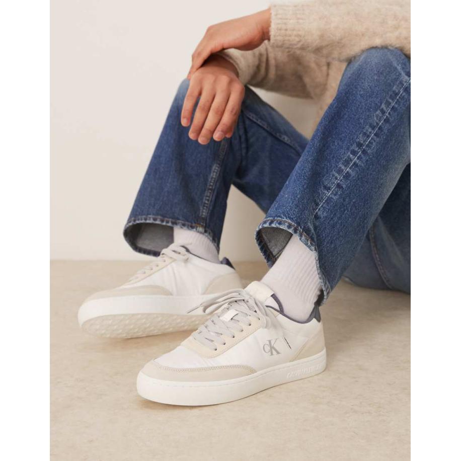 Calvin Klein Jeans - Klassieke sneakers met cupsole in beige en marineblauw-Neutraal Multicolor