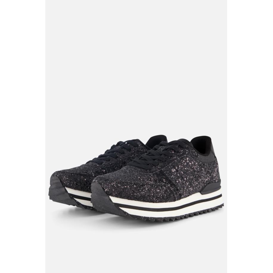 Woden Ronja Glitter Plateau Sneakers zwart Zwart