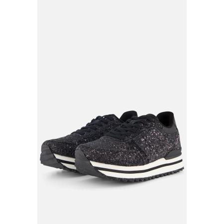 Woden Ronja Glitter Plateau Sneakers zwart