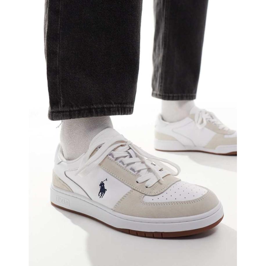 Polo Ralph Lauren - Leren court sneakers met pony-logo in witte suèdemix Wit