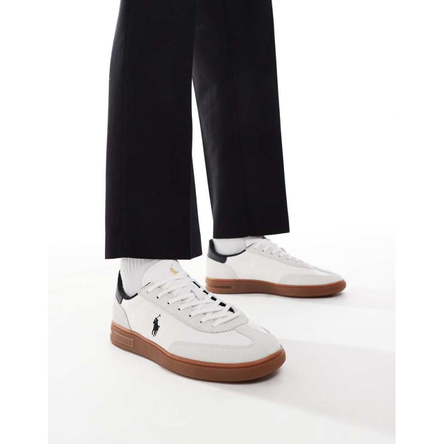 Polo Ralph Lauren - Bedford - Sneakers in wit met zwart hielstuk en logo en rubberen zool Zwart