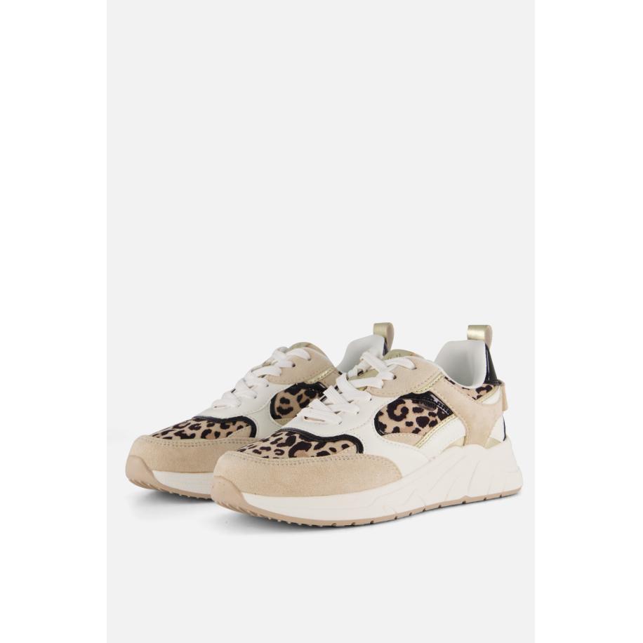 POSH by Poelman Leopard Sneakers beige Textiel Bruin