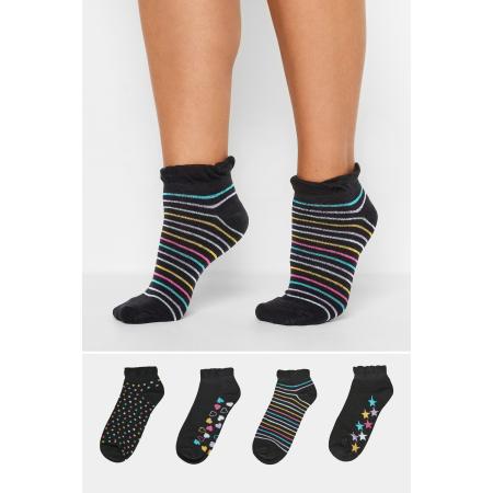 Yours Set Van 5 Paar Enkelsokken Met Gemengde Strepenprint In Zwart Size 37-40