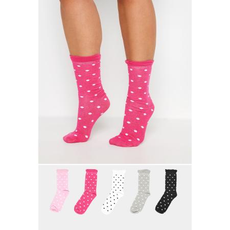 Yours Set Van 5 Paar Enkelsokken Met Stippenprint In Roze/Zwart Size 41-44