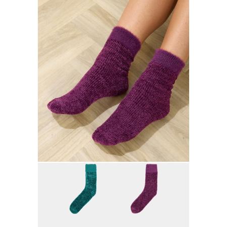 Yours 2 Pack Curve Green & Purple Chenille Ankle Bed Socks Size 41-44