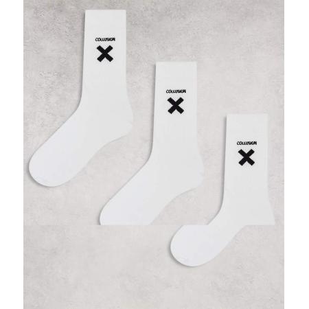 COLLUSION Unisex Set van 3 paar sokken met logo in wit