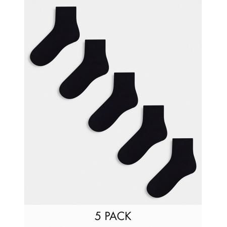 ASOS DESIGN Set van 5 paar enkelsokken met zool van badstof in zwart