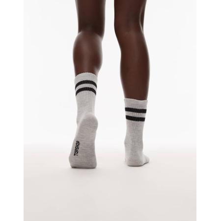 Topshop Sportieve geribbelde sokken met streep in zwart en gemêleerd grijs