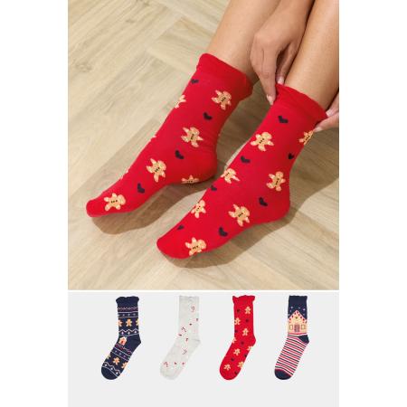 Yours 4 Pack Plus Size Blue & Red Gingerbread Christmas Socks Size 41-44
