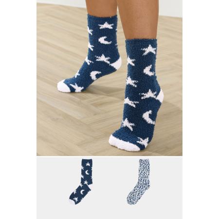 Yours 2 Pack Plus Size Navy Blue Popcorn Fleece Star Bed Socks Size 41-44