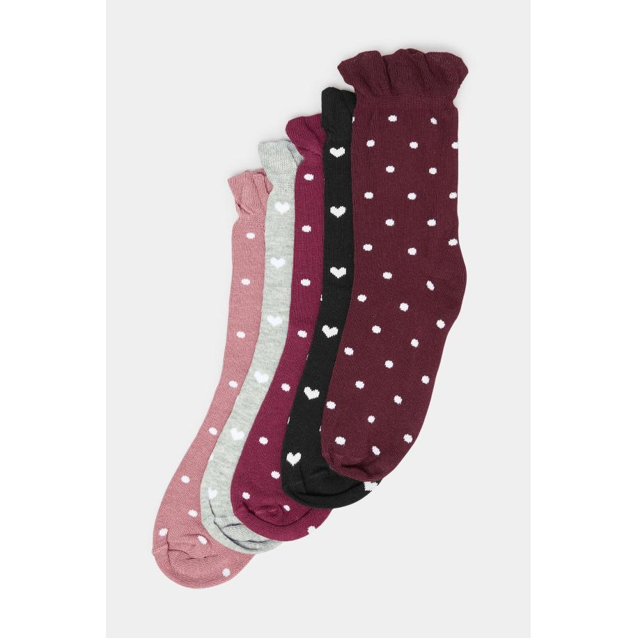 Yours 5 Pack Curve Berry Red Spot & Heart Ankle Socks Size 37-40 Rood