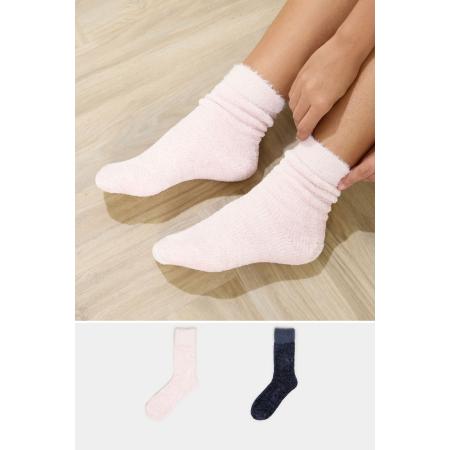 Yours 2 Pack Plus Size Pink & Blue Chenille Ankle Bed Socks Size 41-44