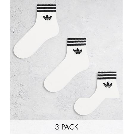 adidas Originals adicolor Set van 3 paar enkelsokken in wit met Trefoil-logo