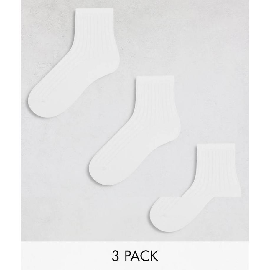 Weekday Bella Set van 3 paar geribbelde sokken in wit Wit
