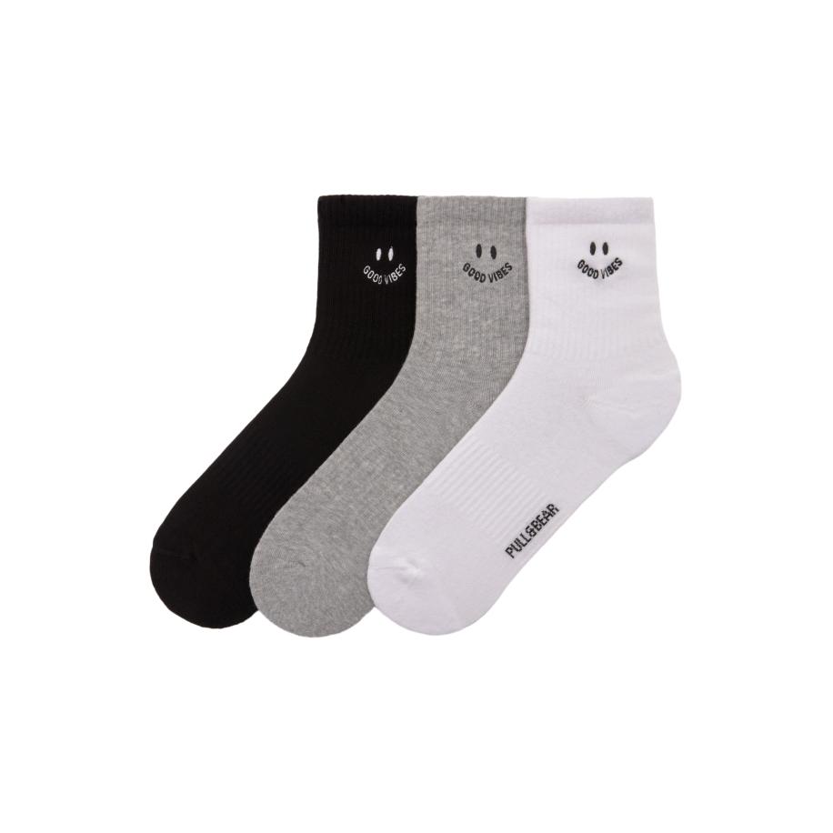 Pull&Bear Pull&Bear Sokken GOOD VIBES grijs gemêleerd / zwart / wit -