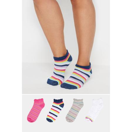 Yours Set Van Vier Paar Sneakersokken Met Streepontwerp In Blauw/Rozesize 41-44