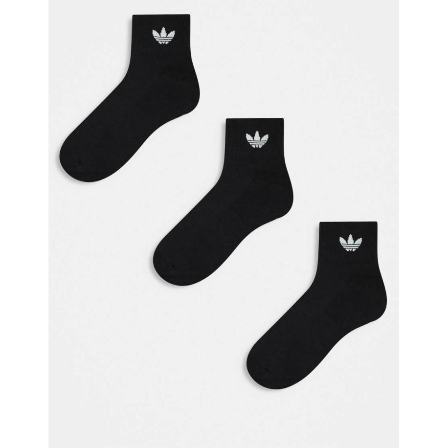 adidas Originals Set van 3 paar enkelsokken met Trefoil-logo in zwart Zwart