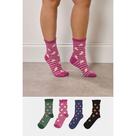 Yours 4 Pack Plus Size Blue Woodland Animal Ankle Socks Size 41-44