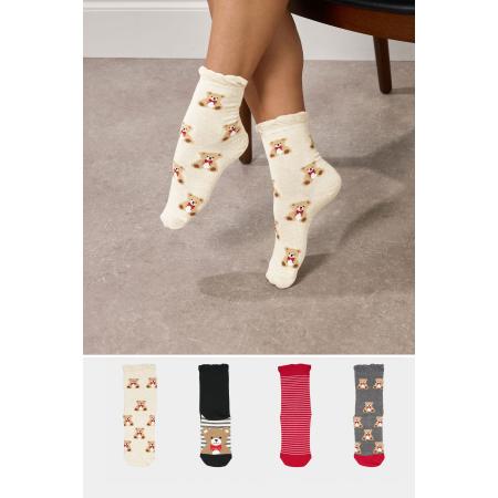 Yours 4 Pack Plus Size Black Teddy Bear Ankle Socks Size 41-44