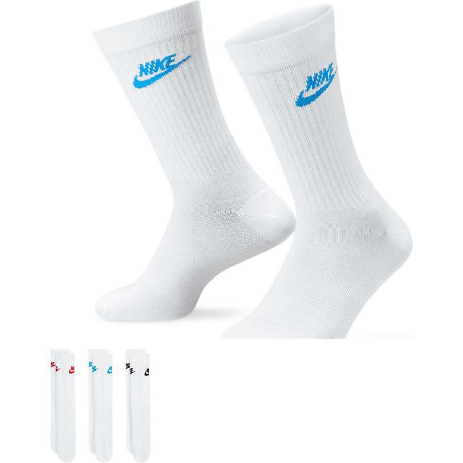 Nike - Everyday Essential - Set van 3 paar sokken in wit met gekleurd logo Wit