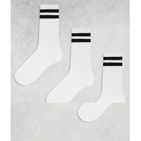 New Look - Set van 3 gestreepte sportsokken in wit