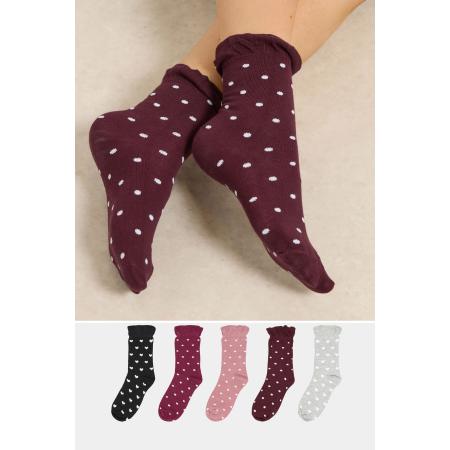 Yours 5 Pack Curve Berry Red Spot & Heart Ankle Socks Size 37-40