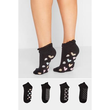 Yours Set Van 4 Paar Sneakersokken Met Print Op Voetbed In Zwart/Pastelsize 37-40