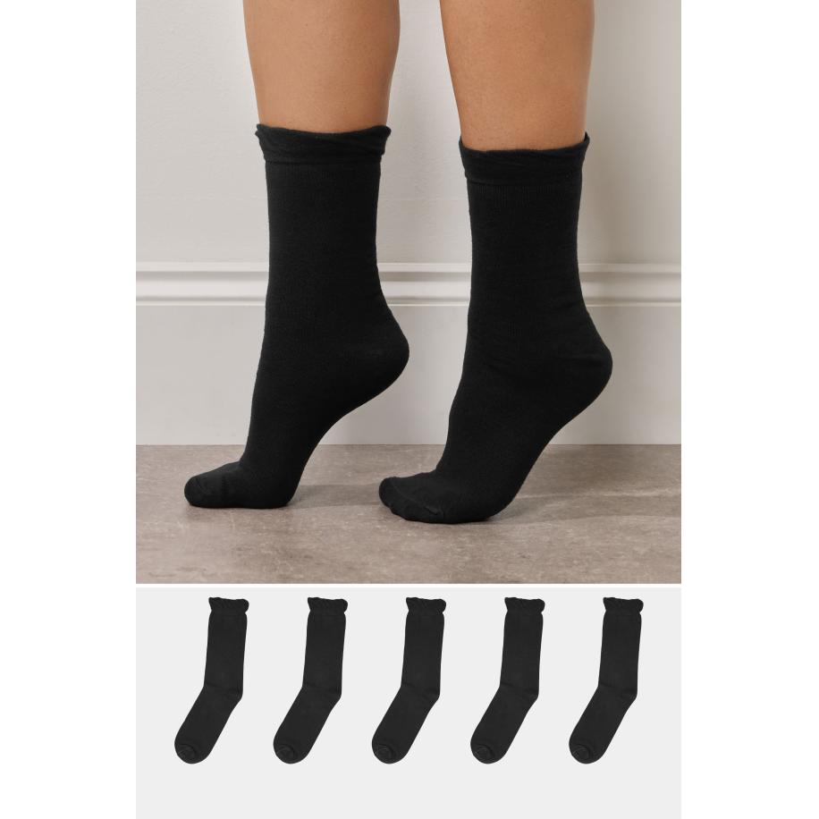 Yours 5 Pack Plus Size Black Frill Hem Ankle Socks Size 41-44 Zwart