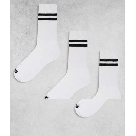 4505 Set van 3 paar sneldrogende sportsokken met 2 strepen in wit en zwart