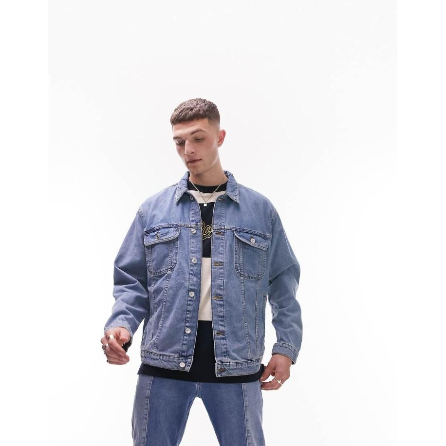 Topman - Oversized denim jack in blauw Blauw