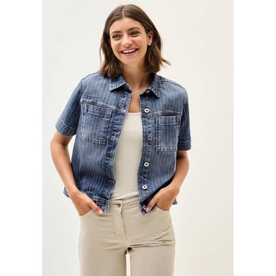 CECIL Denim overshirt met strepen Blauw