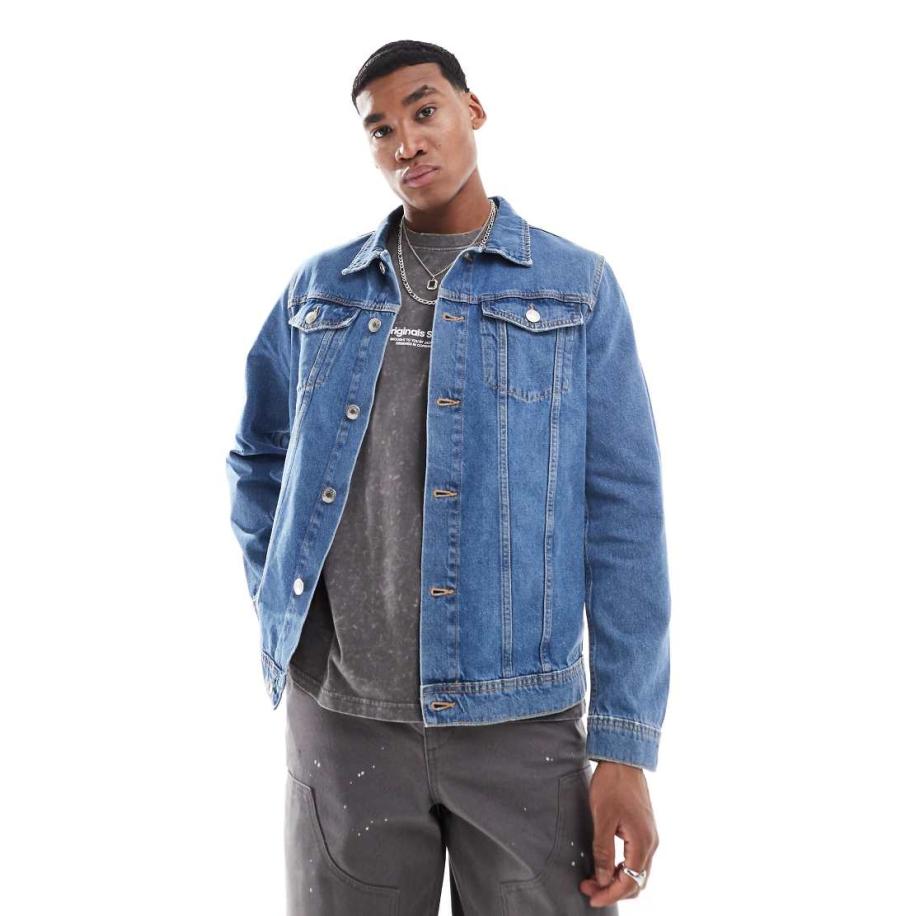 JJ Rebel - Denim jack in middenblauwe wassing Blauw