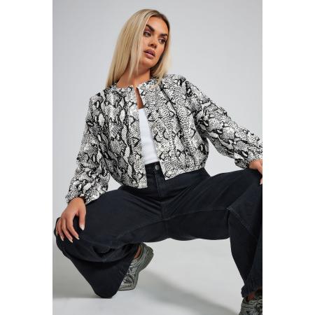 Limited Collection Cropped Denimjack Met Slangenprint In Grijs Size 58-60