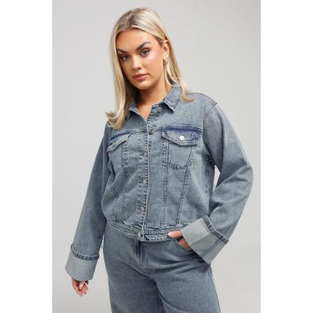 Limited Collection Denim Jack Met Omgeslagen Manchetten In Blauwe Wassing Size 56