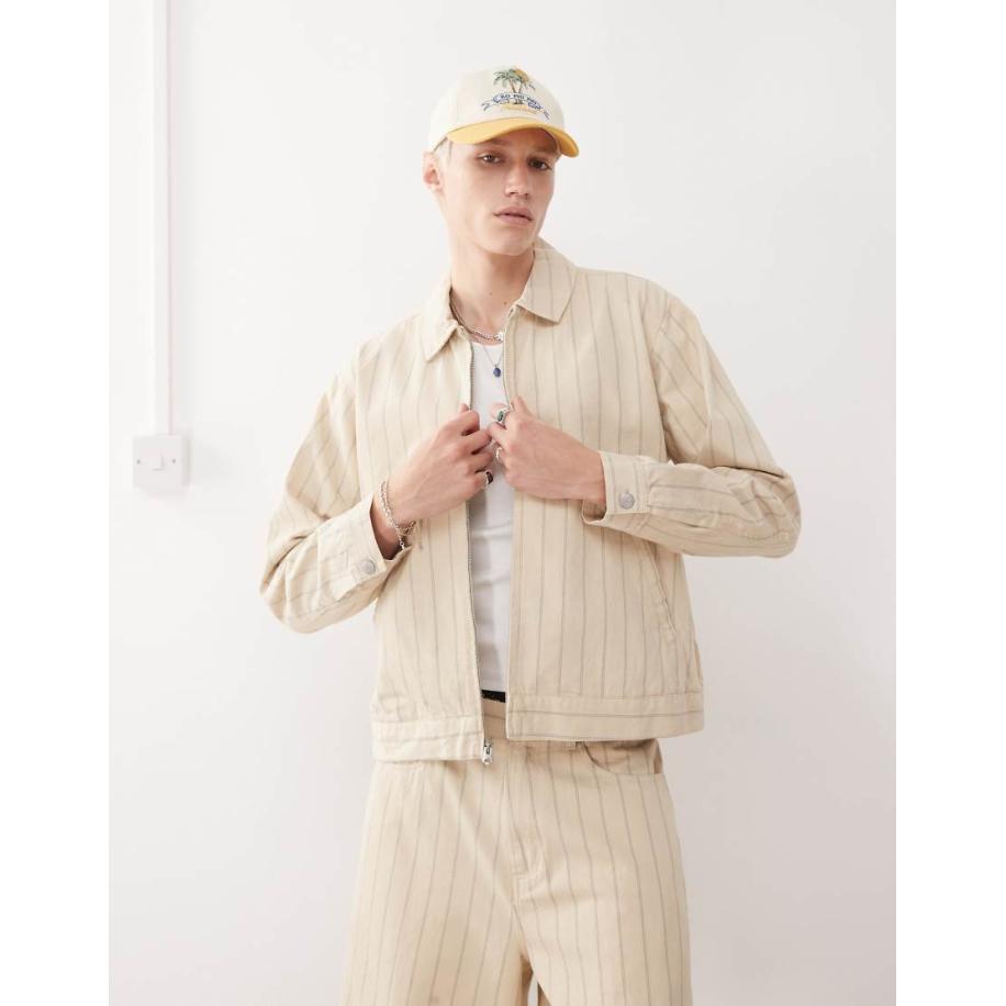 Obey - Gestreept jack met rits in beige-Neutraal Multicolor